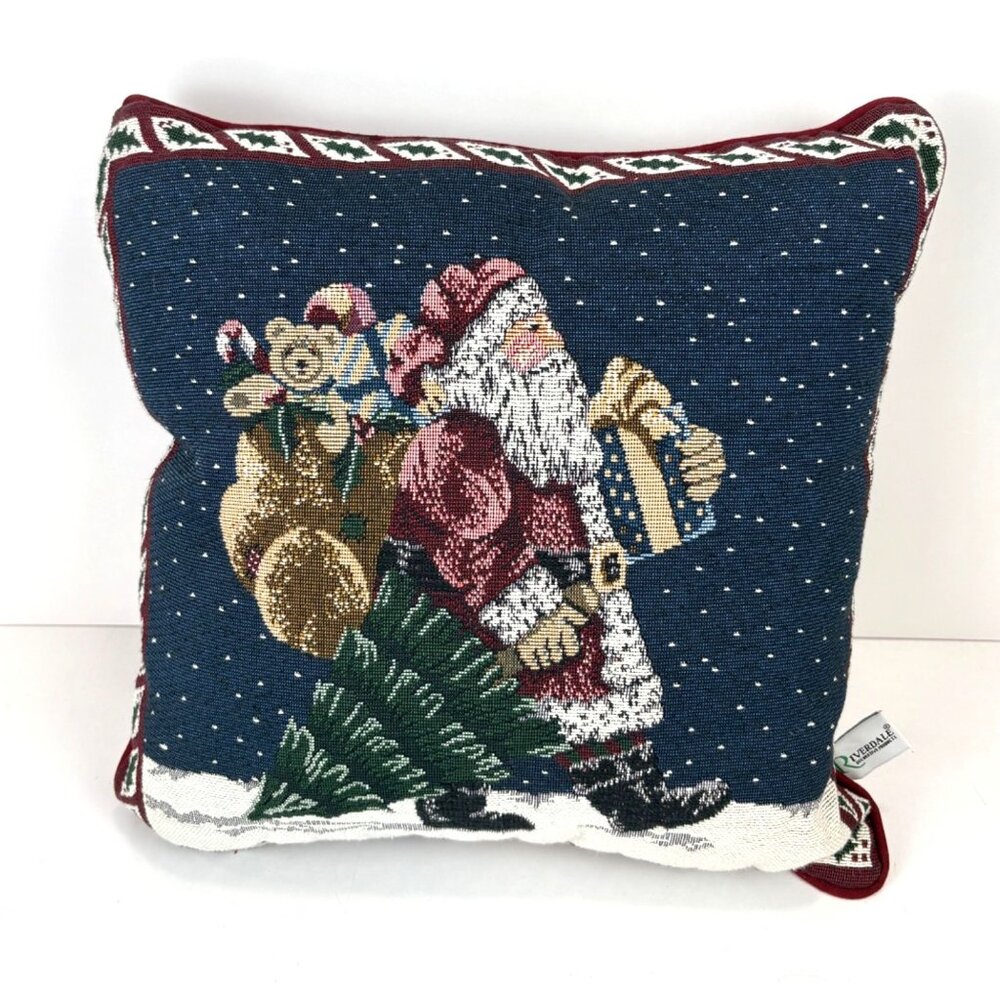 Riverdale Santa Claus Tapestry Throw Pillow 16”x16” Christmas uSA‎ VTG